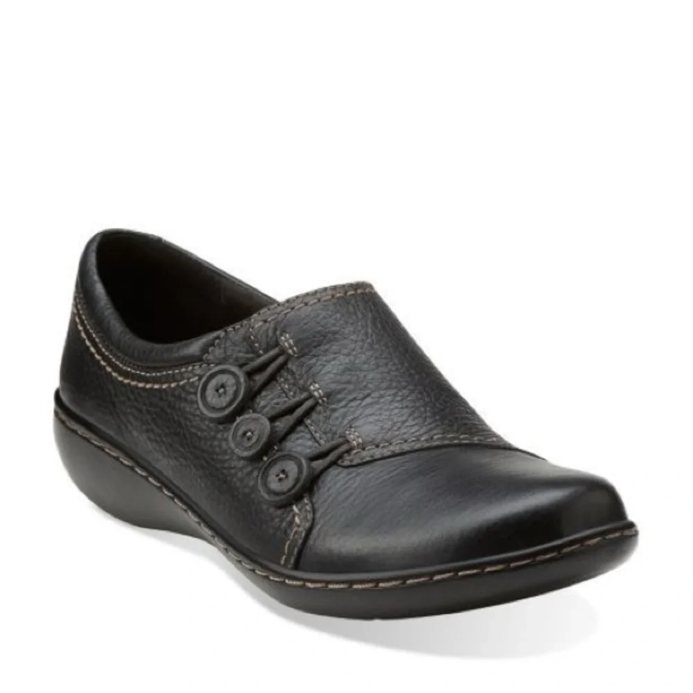 Clarks Ashland Effie Black Leather Slip-On Loafers Size 9 Comfort OrthoLite